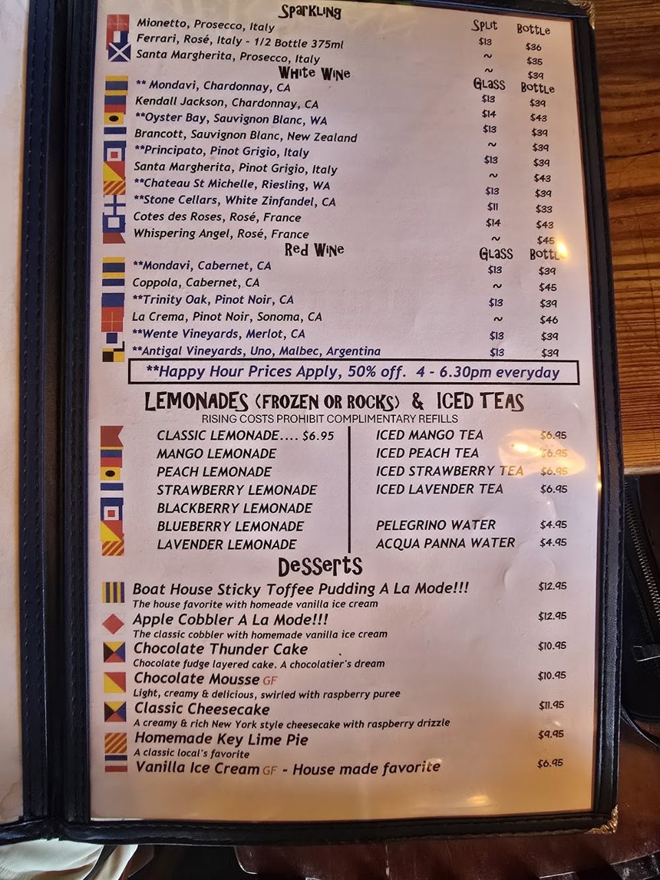 Restaurant menu page with starter dishes listed.