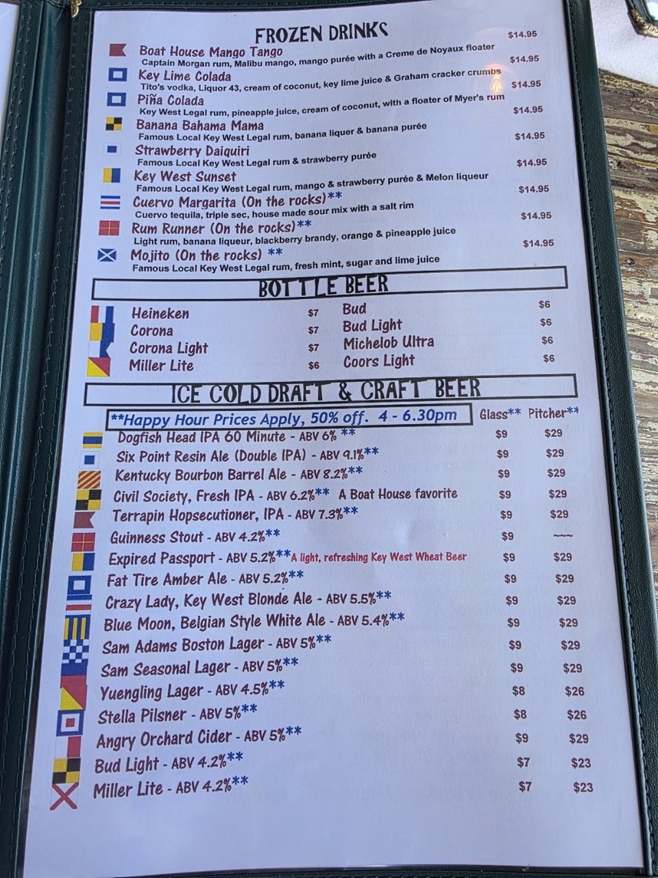Menu layout for a bar and grill kitchen.