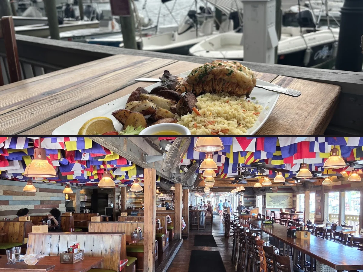 Tables set inside a Key West seafood spot.