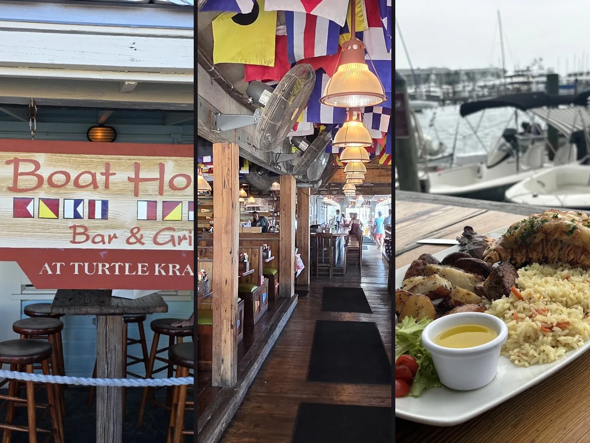 Tables set inside a Key West seafood spot.